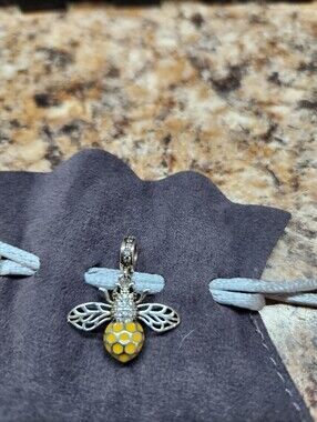 Bee Dangle Charm Pendant with Yellow Enamel Honeycomb SS